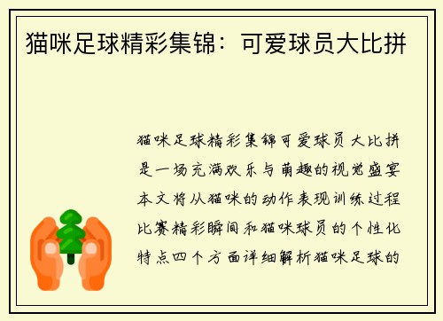 猫咪足球精彩集锦:可爱球员大比拼
