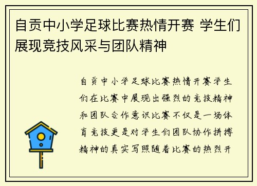自贡中小学足球比赛热情开赛 学生们展现竞技风采与团队精神