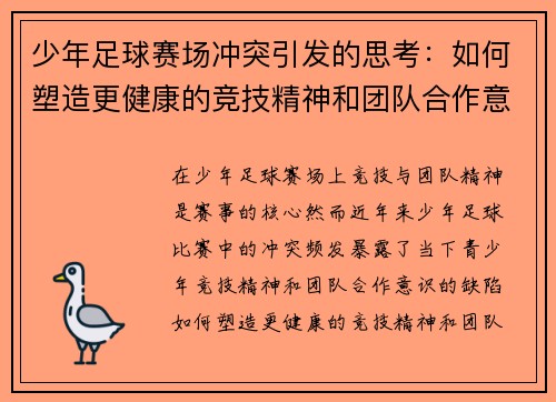 少年足球赛场冲突引发的思考：如何塑造更健康的竞技精神和团队合作意识