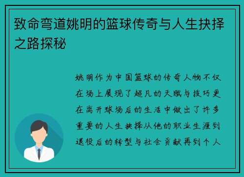 致命弯道姚明的篮球传奇与人生抉择之路探秘