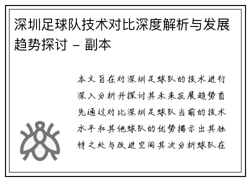深圳足球队技术对比深度解析与发展趋势探讨 - 副本